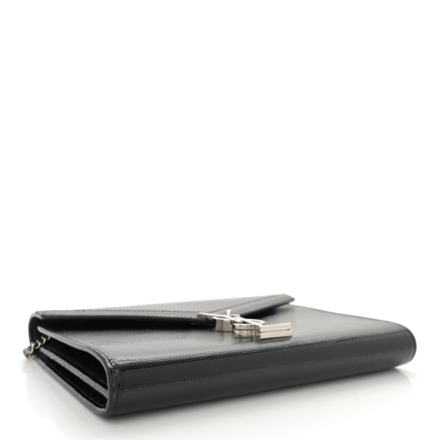 Saint Laurent Calfskin Lizard Embossed Monogram Cassandra Chain Wallet Black 4 of 11
