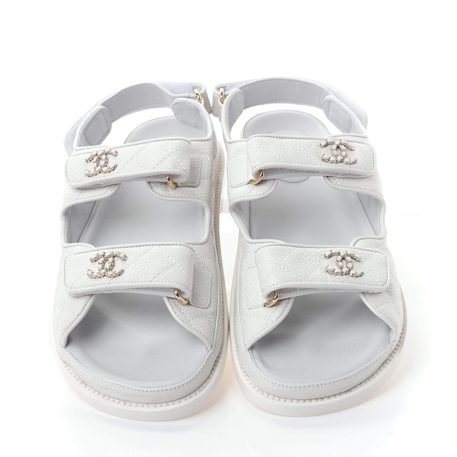 Chanel Grained Calfskin Velcro Dad Sandals 39.5 White 5 of 11