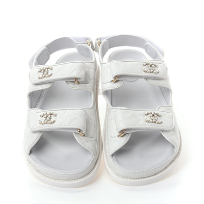 Chanel Grained Calfskin Velcro Dad Sandals 39.5 White 5 of 11