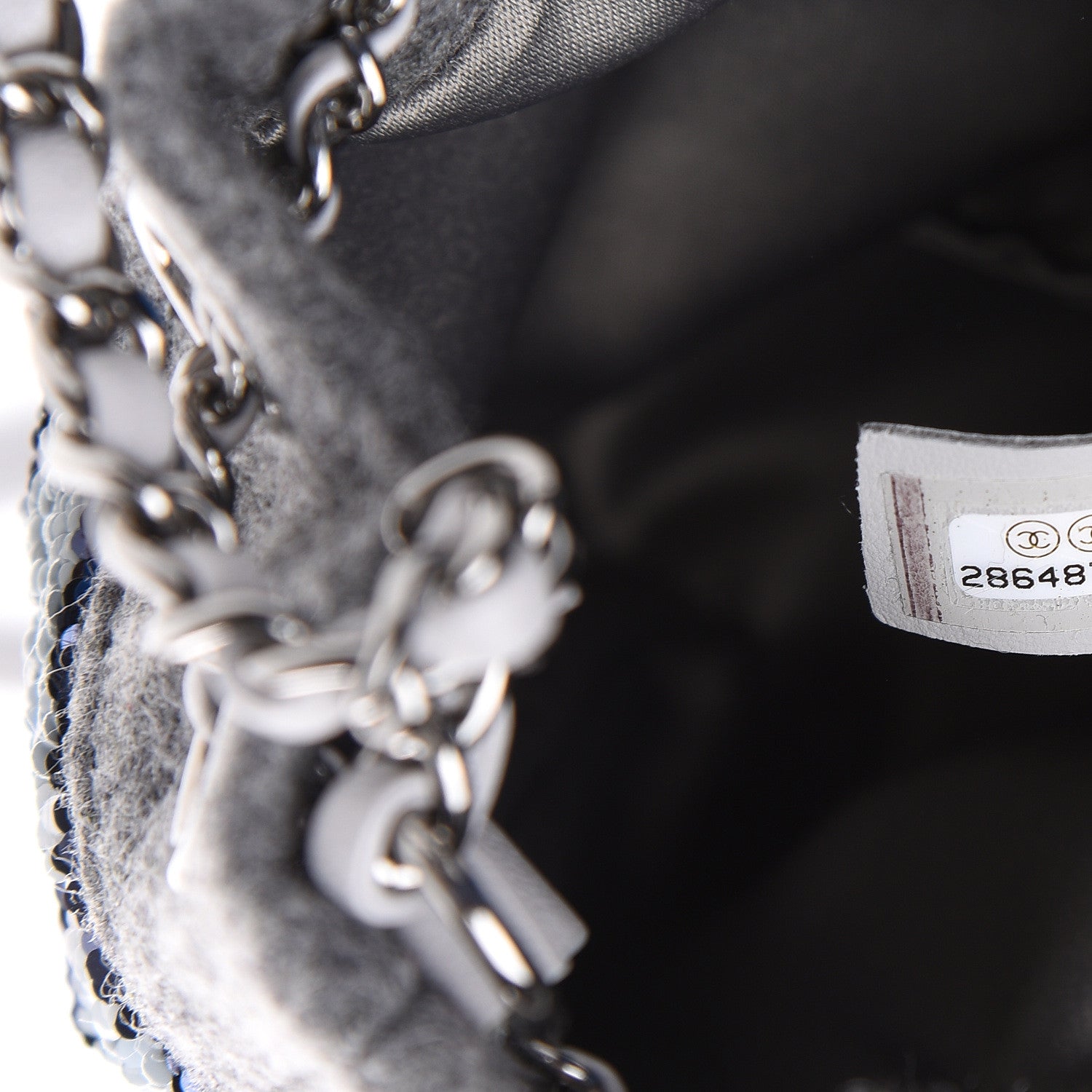 Chanel Sequin Wool Drawstring Bag Silver Blue Grey 6 of 9
