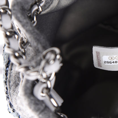 Chanel Sequin Wool Drawstring Bag Silver Blue Grey 6 of 9