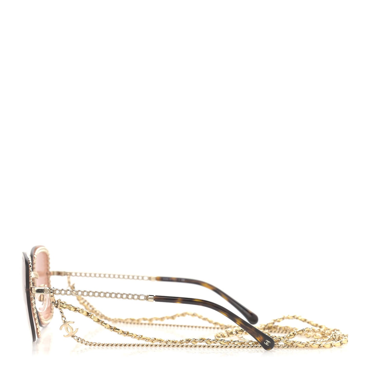 Metal Removable Chain Square Sunglasses 4244 Light Brown