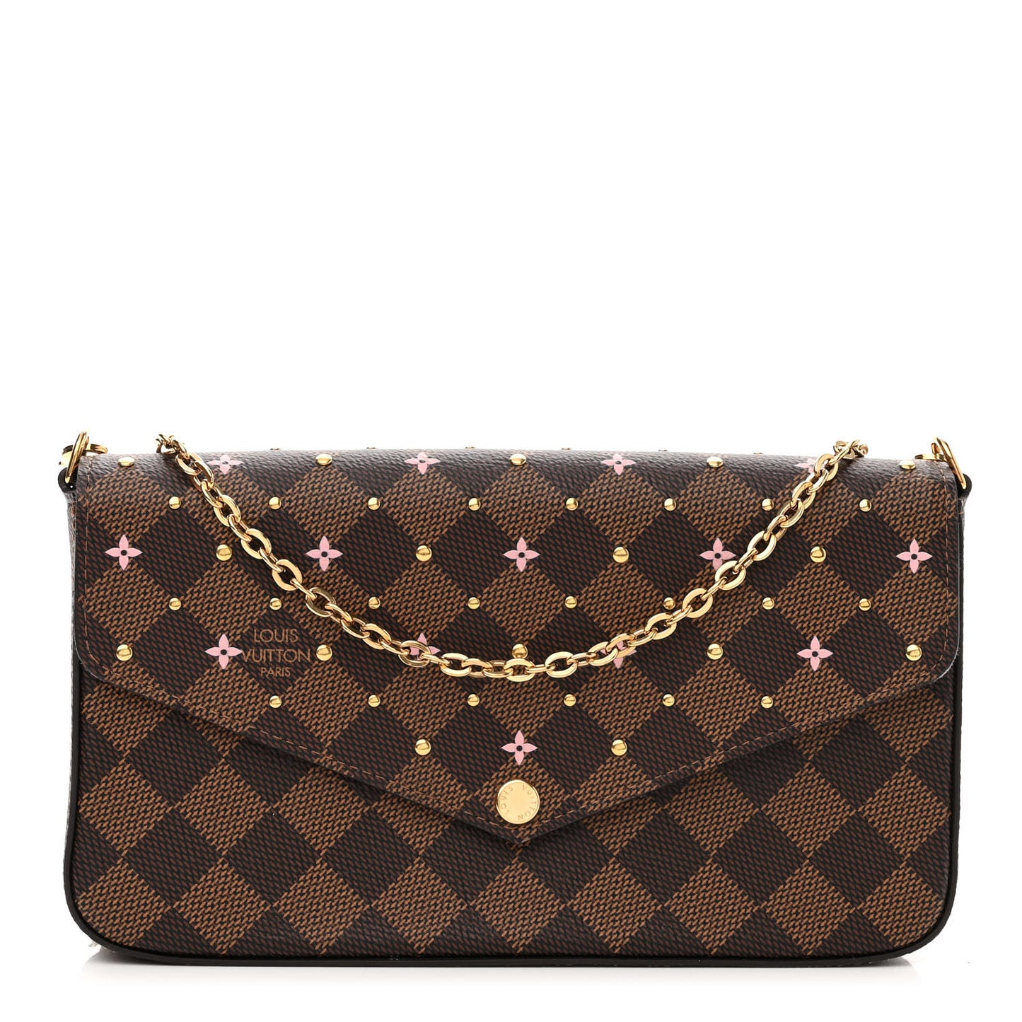 Damier Ebene Studded Pochette Felicie Chain Wallet