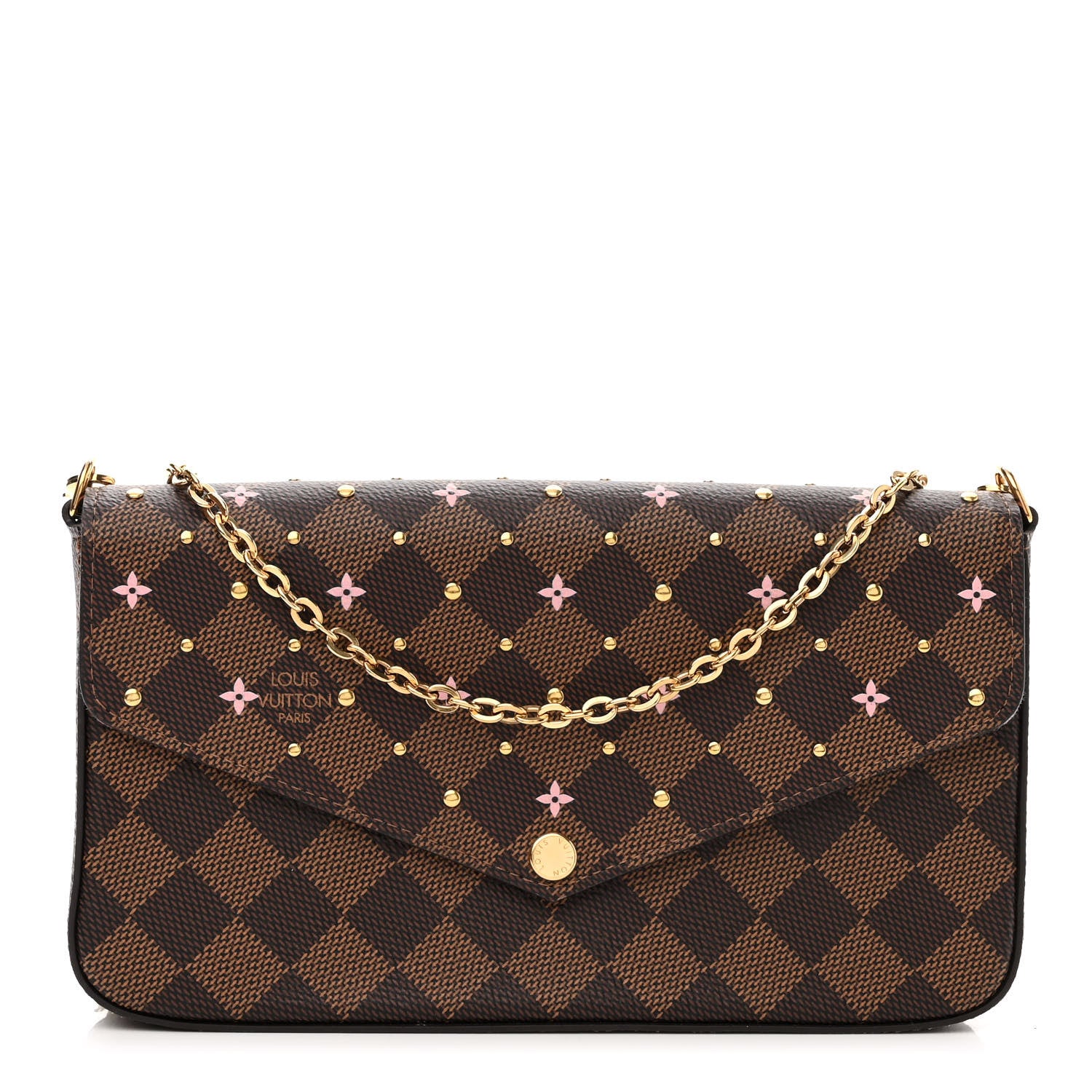Louis Vuitton Damier Ebene Studded Pochette Felicie Chain Wallet 3 of 10