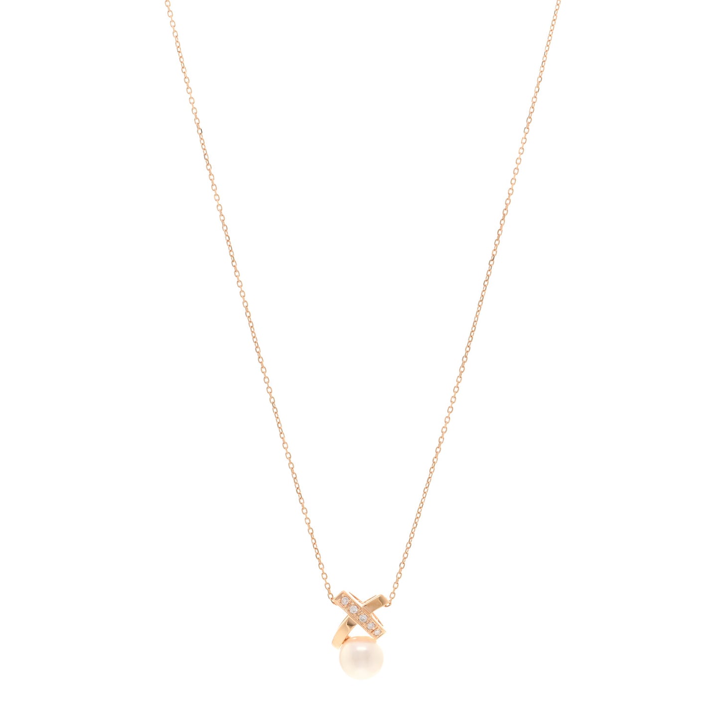 18K Rose Gold Diamond Akoya Pearl X Pendant Necklace