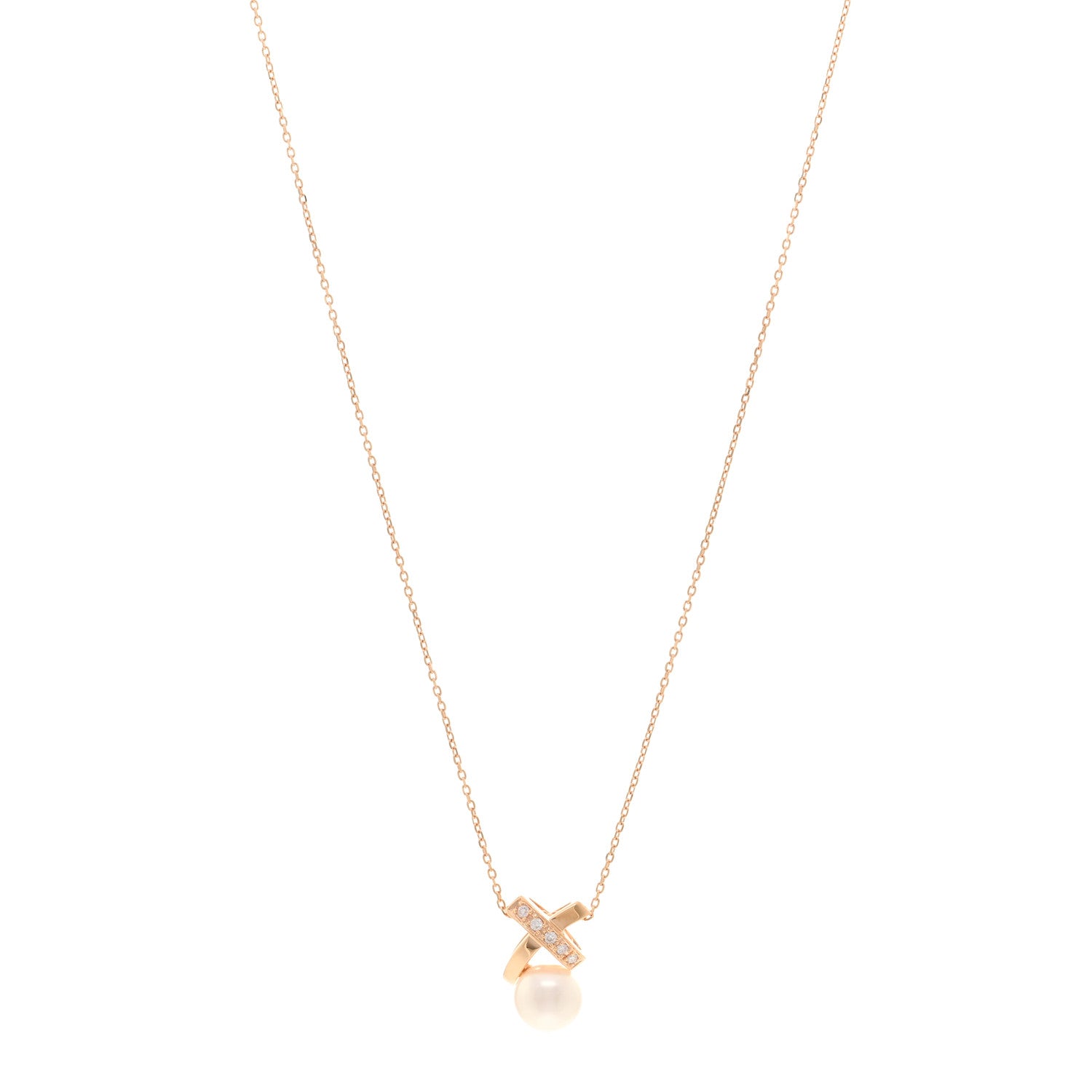 Mikimoto 18K Rose Gold Diamond Akoya Pearl X Pendant Necklace 1 of 5