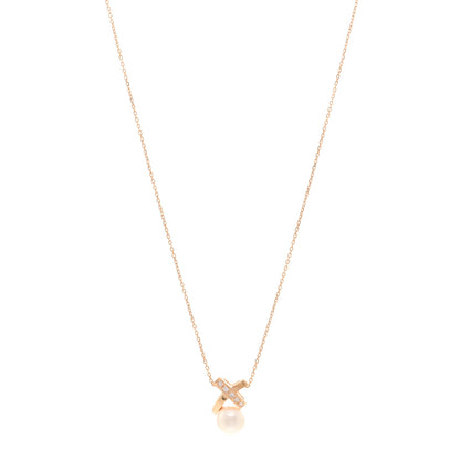 Mikimoto 18K Rose Gold Diamond Akoya Pearl X Pendant Necklace 1 of 5