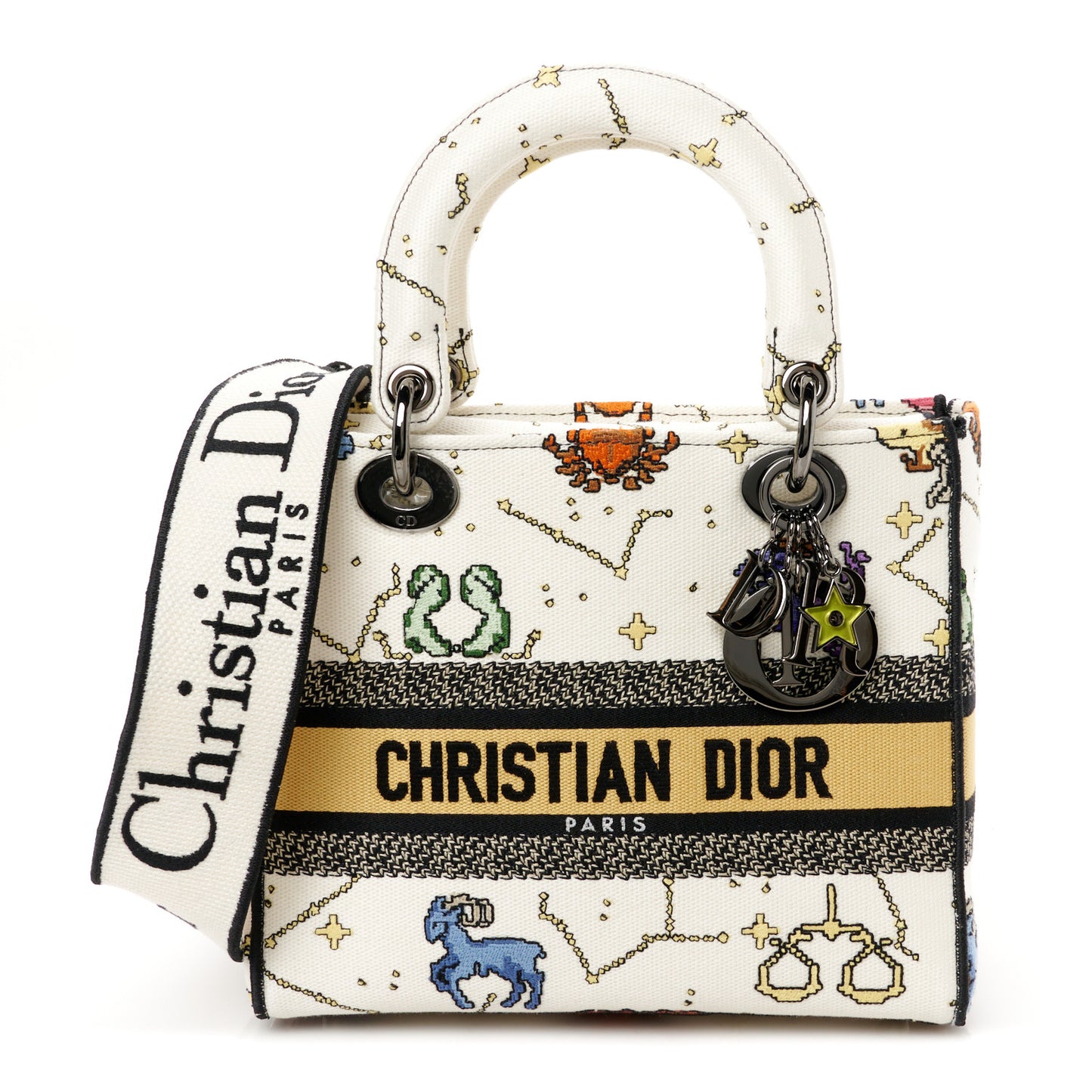 Canvas Pixel Zodiac Embroidered Medium Lady D-Lite Ecru Multicolor