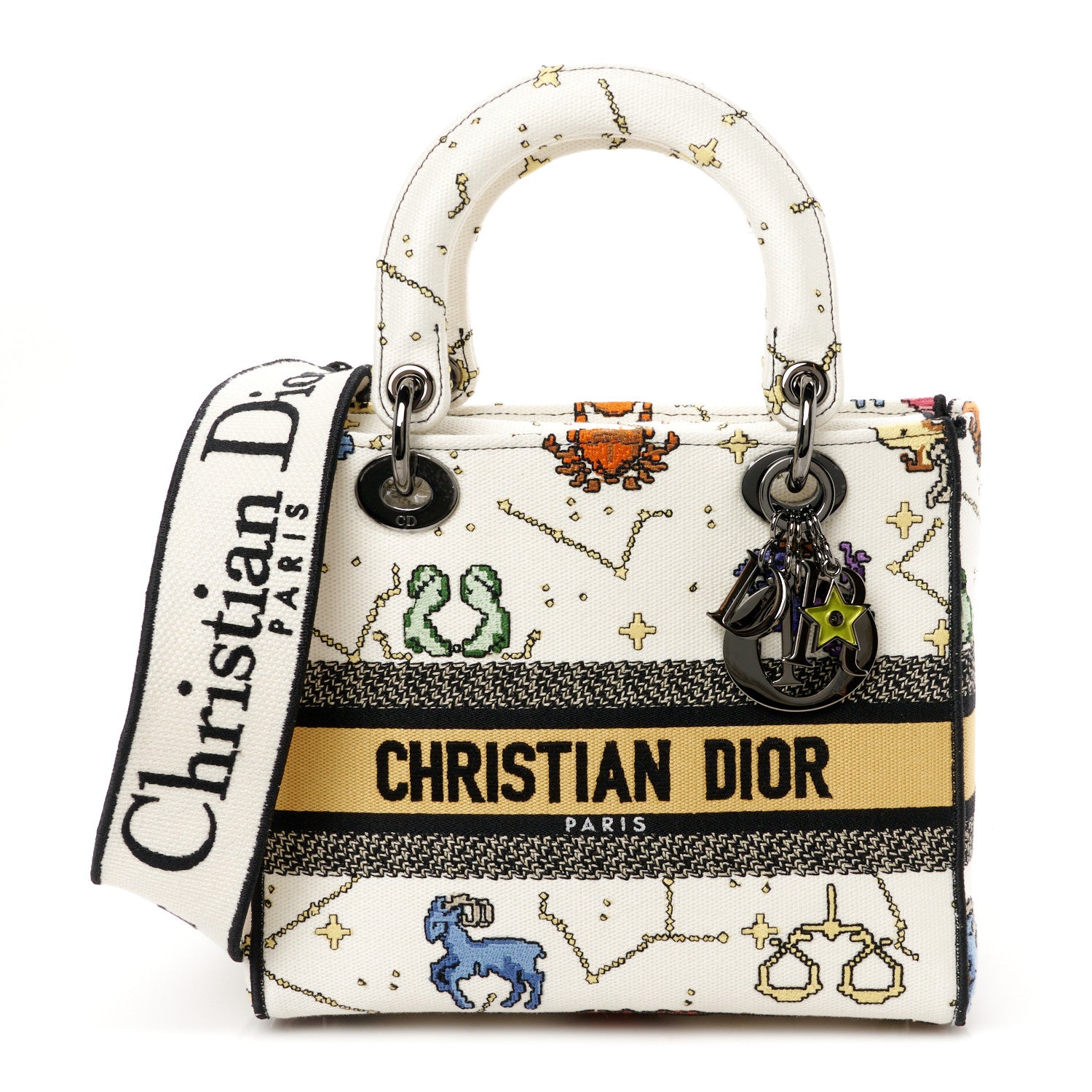 Christian Dior Canvas Pixel Zodiac Embroidered Medium Lady D-Lite Ecru Multicolor 1 of 10