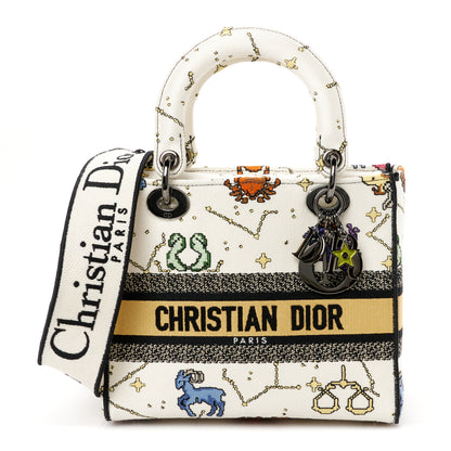 Christian Dior Canvas Pixel Zodiac Embroidered Medium Lady D-Lite Ecru Multicolor 1 of 10