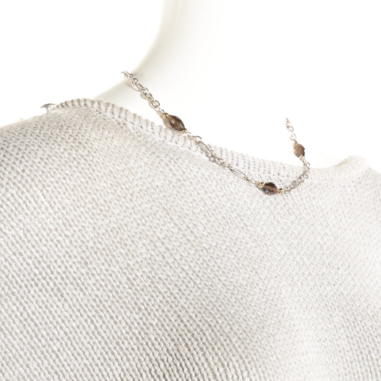Sterling Silver 18K Yellow Gold Smoky Quartz Figaro Necklace