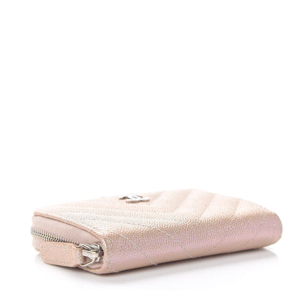 Chanel Metallic Caviar Chevron Quilted Zip Around Coin Purse Light Gold 4 of 9