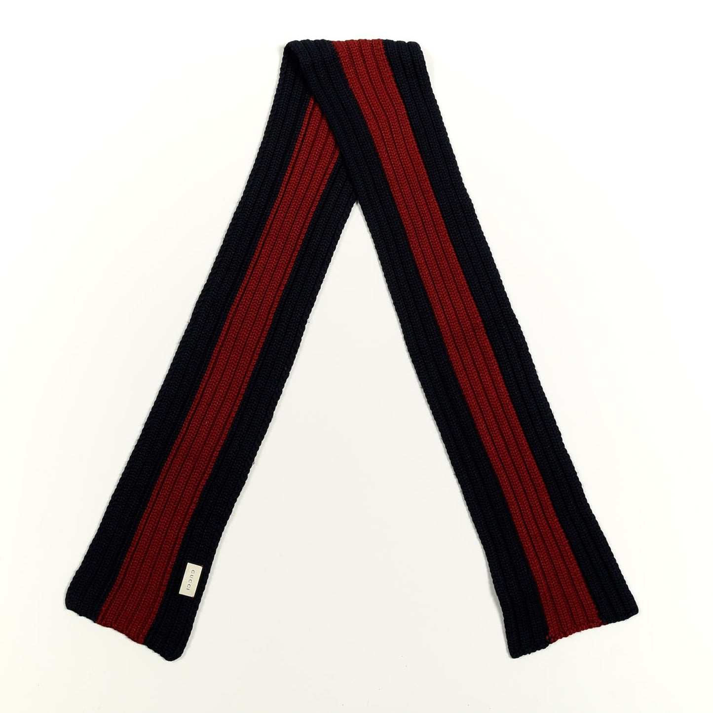 Wool Knit Ribbed Deesa Scarf Navy Red