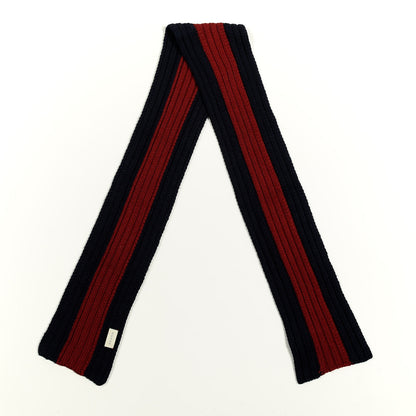 Gucci Wool Knit Ribbed Deesa Scarf Navy Red 2 of 4