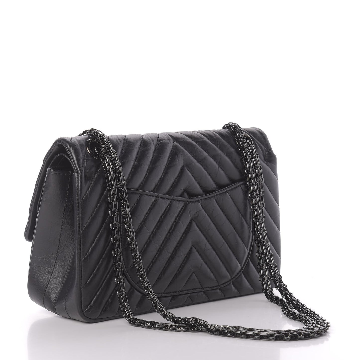 Aged Calfskin Chevron Quilted 2.55 Reissue 225 Flap So Black