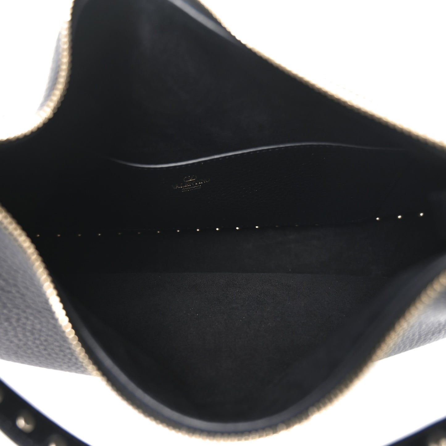 Grained Calfskin Rockstud Hobo Bag Black