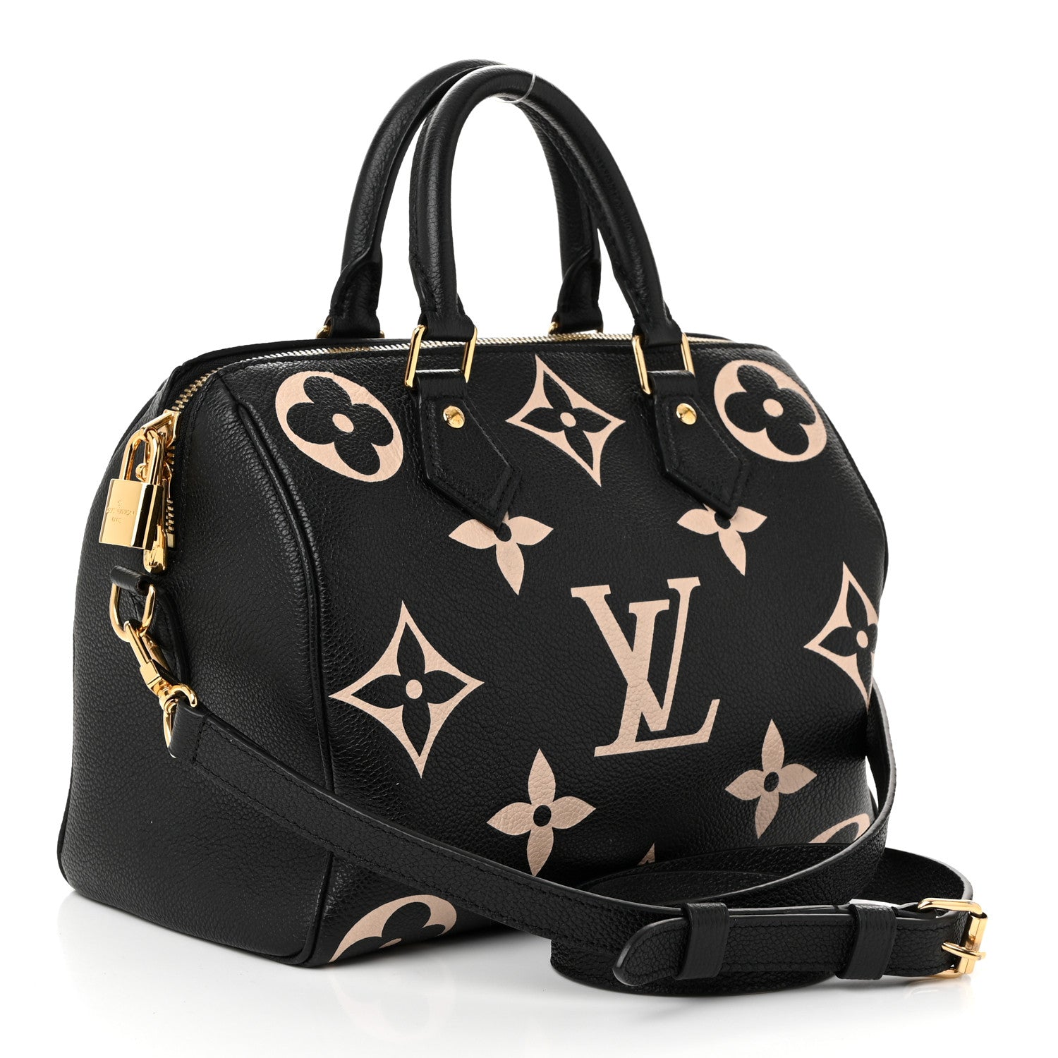 Louis Vuitton Empreinte Monogram Giant Speedy Bandouliere 25 Black Beige 3 of 10