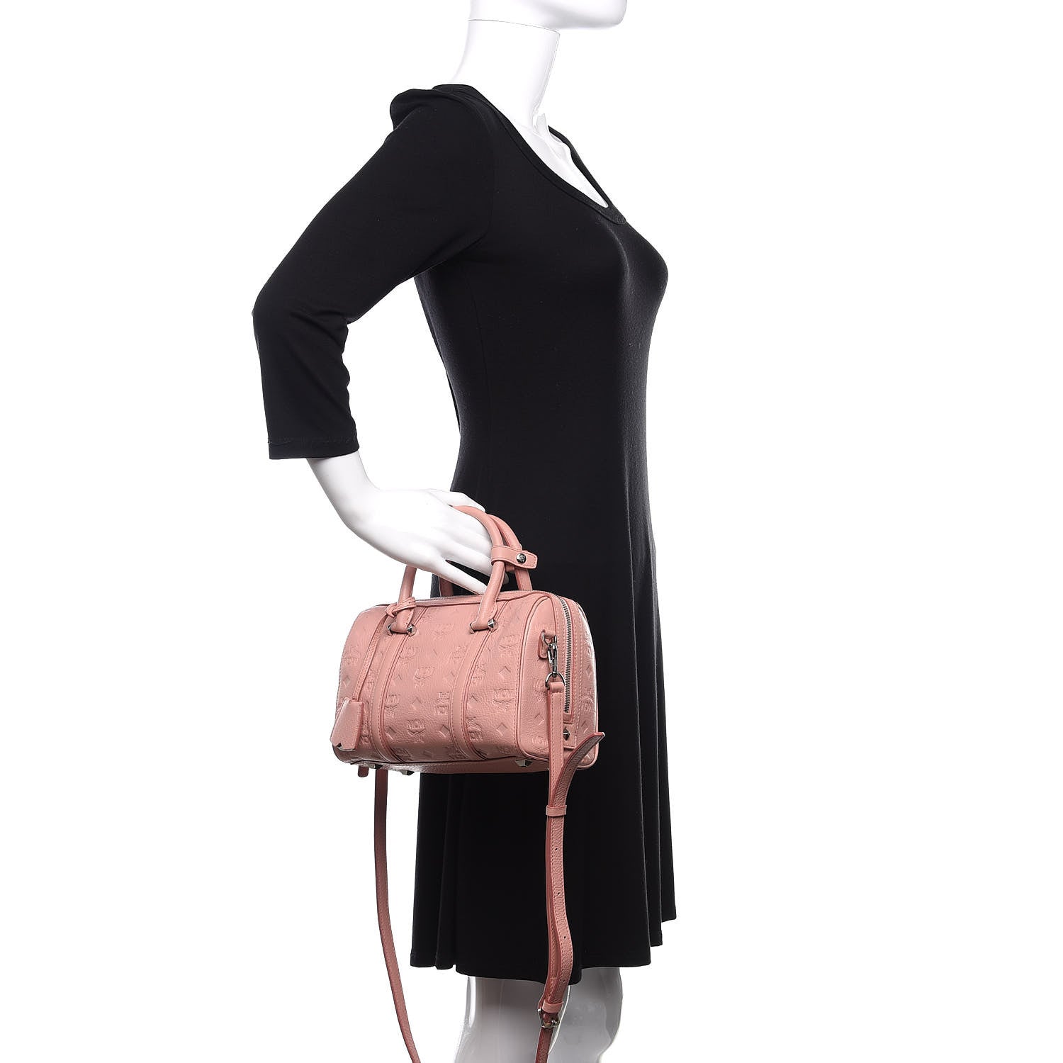 MCM Calfskin Ottomar Monogram Small Boston Bag Pink 3 of 10