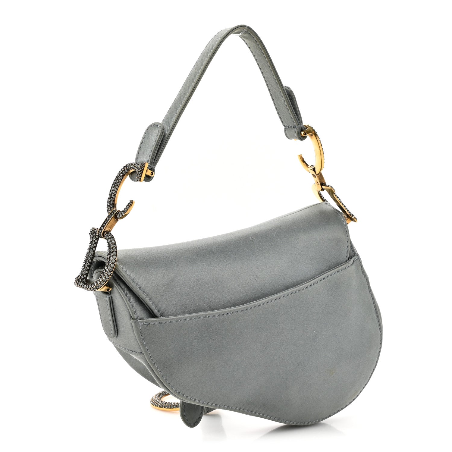 Christian Dior Satin Crystal Mini Saddle Bag Blue Gray 3 of 13