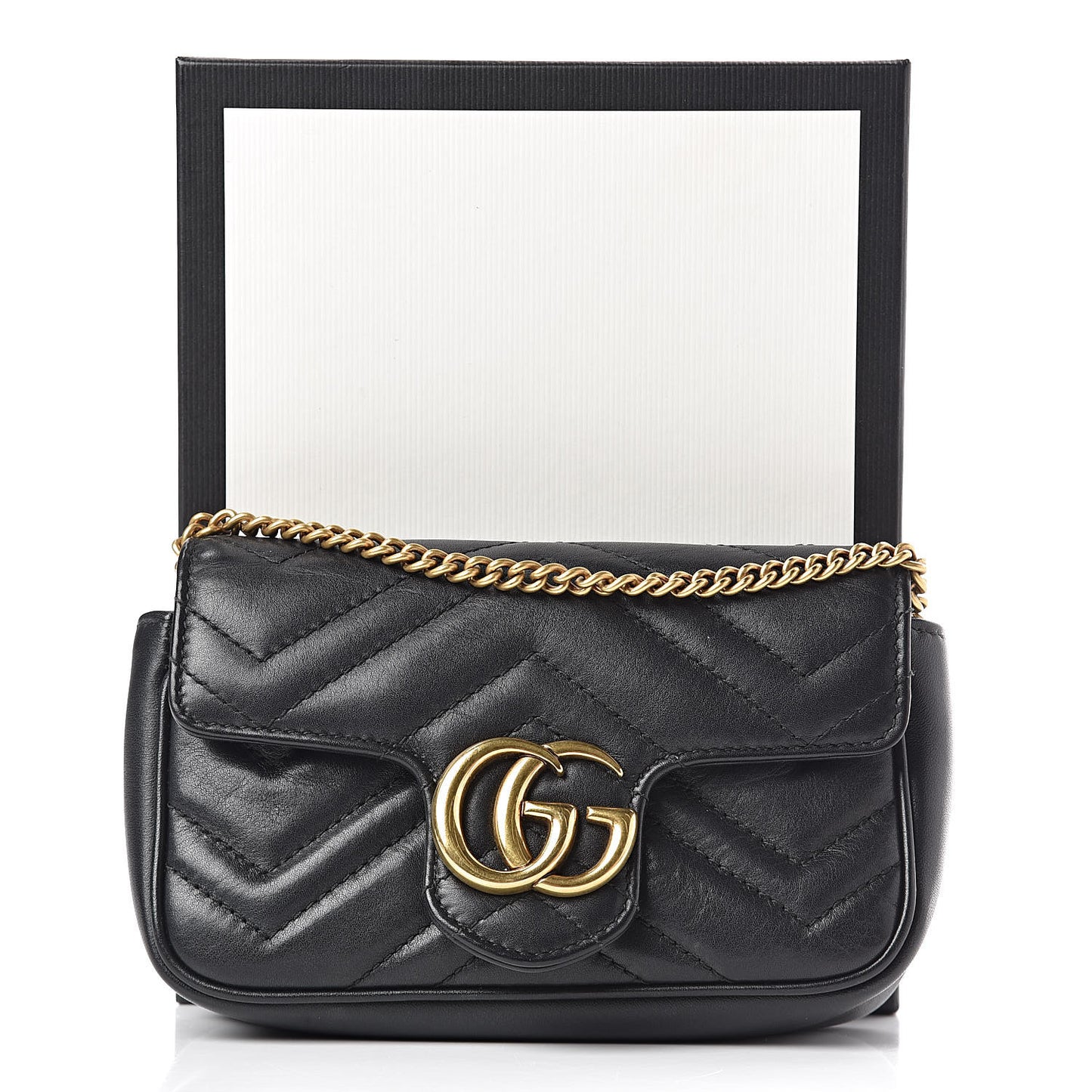 Calfskin Matelasse Super Mini GG Marmont Shoulder Bag Black