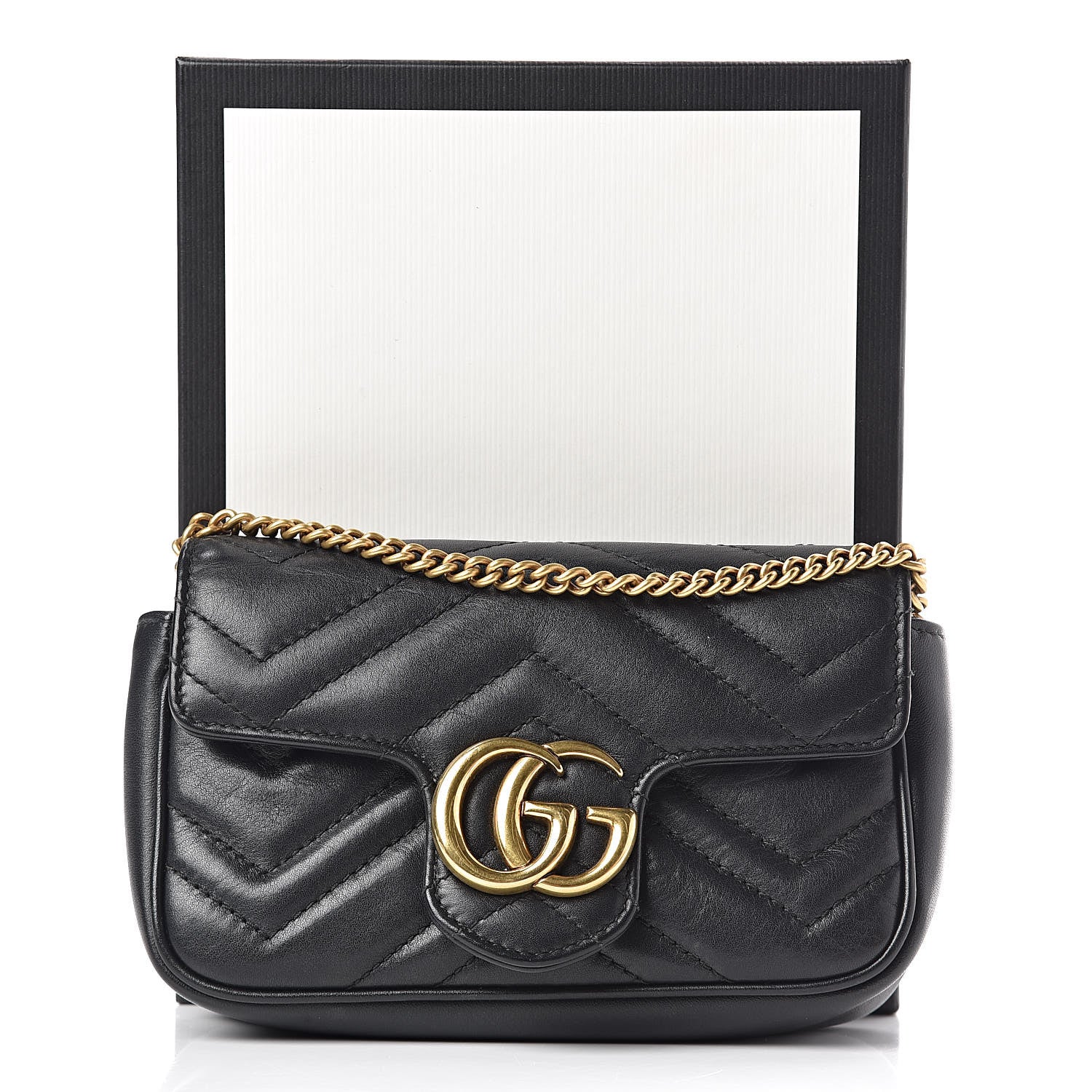 Gucci Calfskin Matelasse Super Mini GG Marmont Shoulder Bag Black 11 of 11