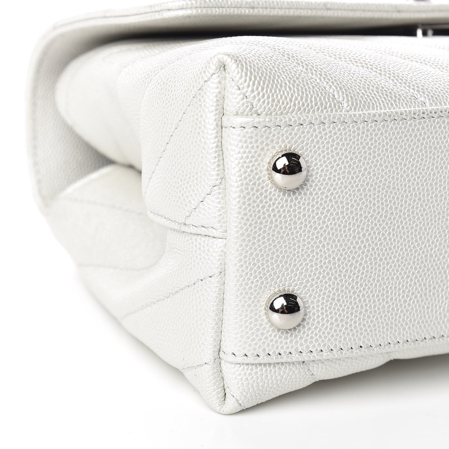 Iridescent Caviar Chevron Quilted Mini Coco Handle Flap White