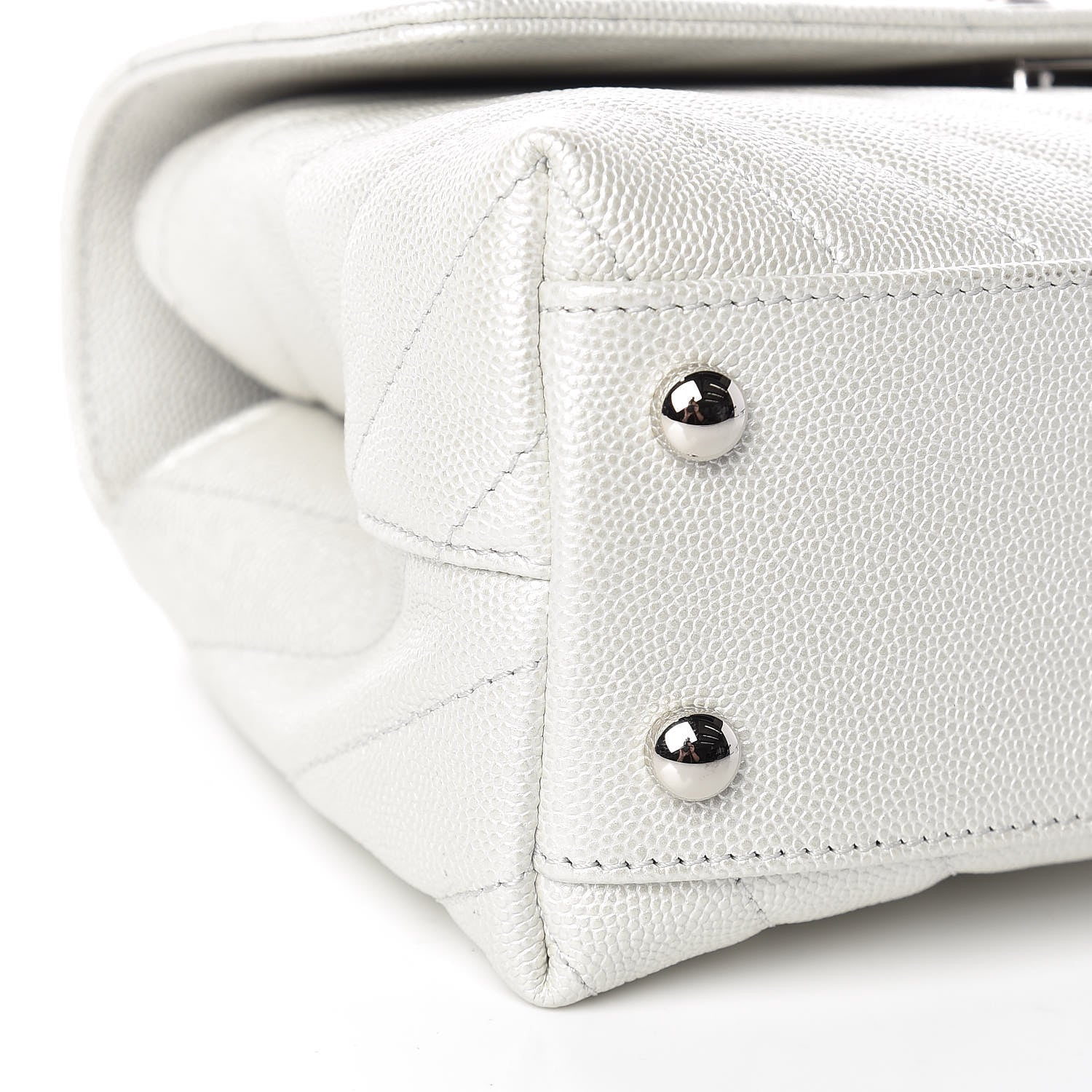 Chanel Iridescent Caviar Chevron Quilted Mini Coco Handle Flap White 9 of 11
