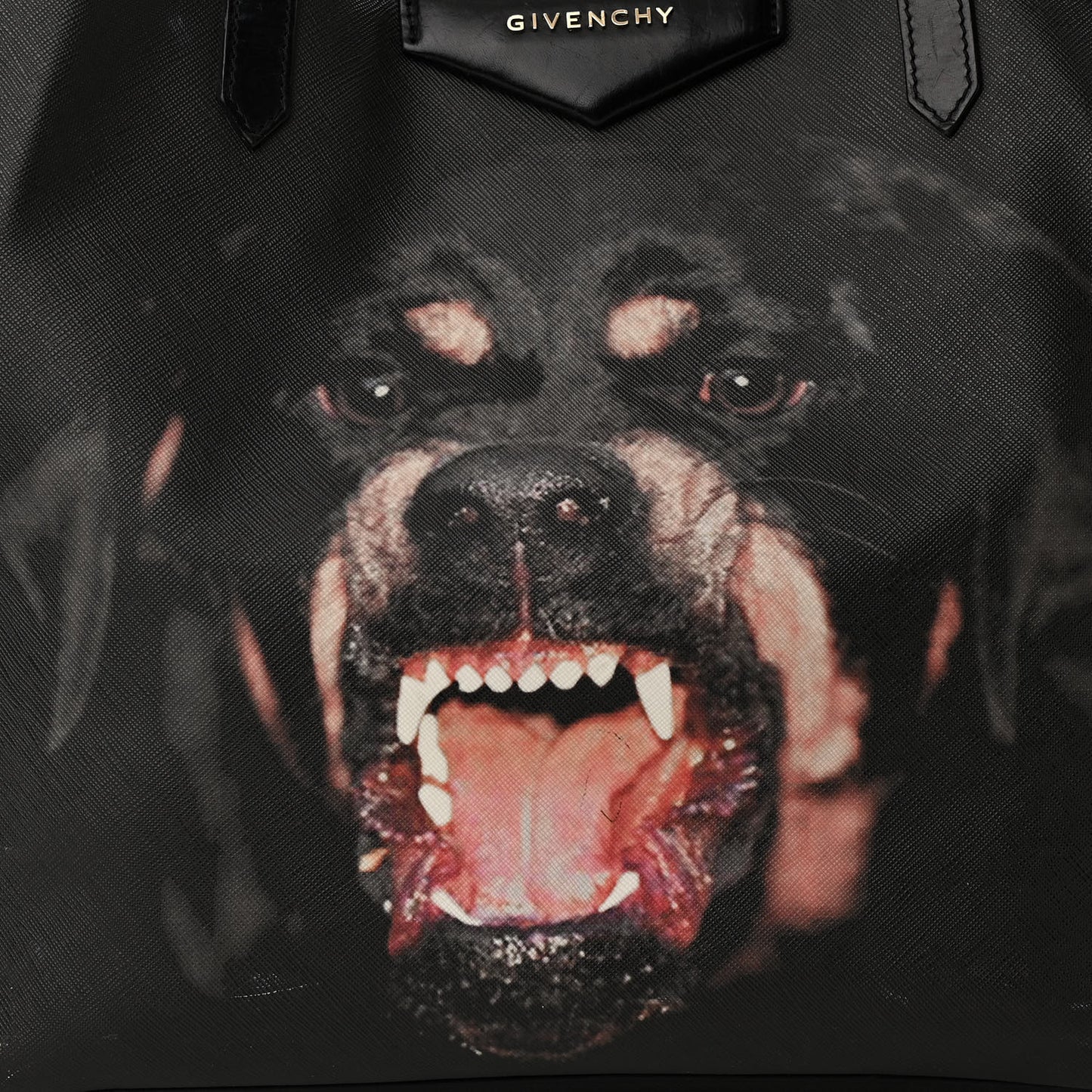 Textured Coated Canvas Rottweiler Print Large Antigona Tote Black