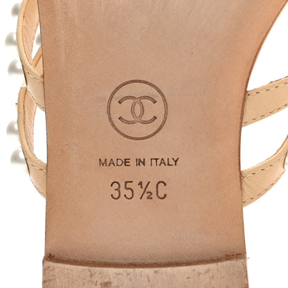 Chanel Crackled Lambskin Pearl Mule Sandals 35.5 Beige 6 of 11