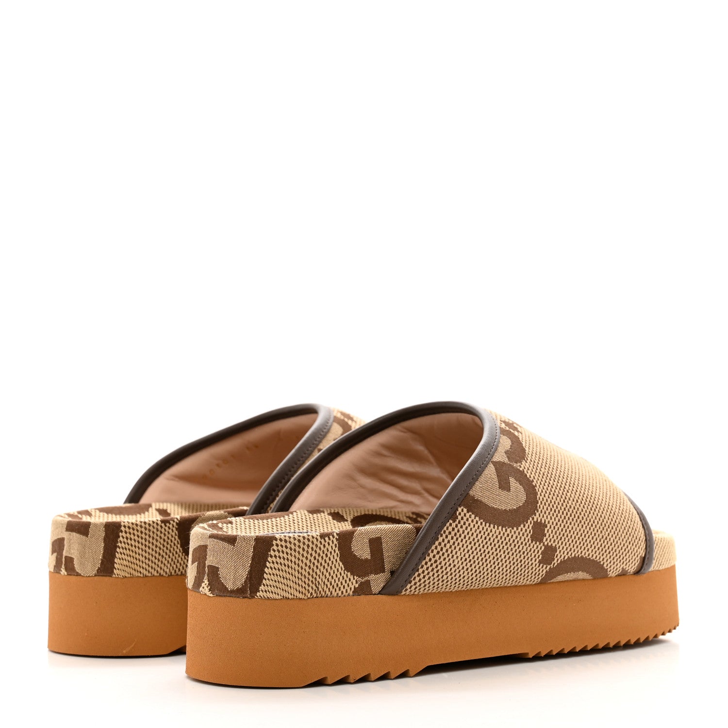 Gucci Monogram Jumbo GG Nappa Samoa Platform 40mm Slide Sandals 38 Camel Ebony New Acero 4 of 9