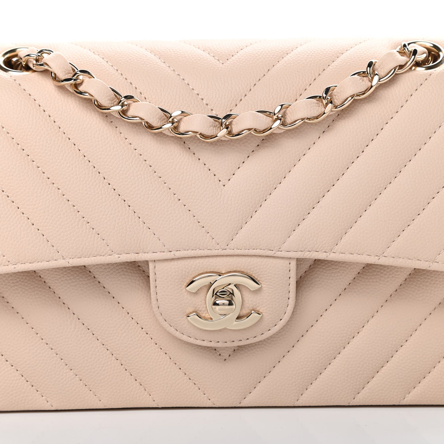Chanel Caviar Chevron Quilted Small Double Flap Beige 8 of 10