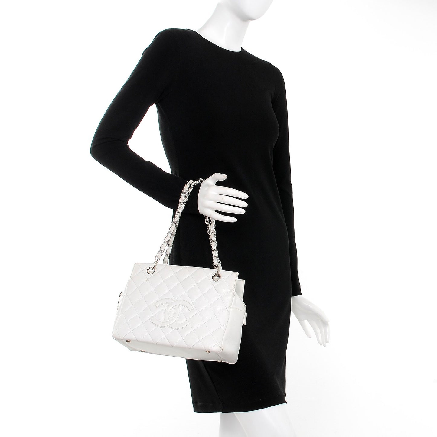 Caviar Quilted Petit Timeless Tote PTT White