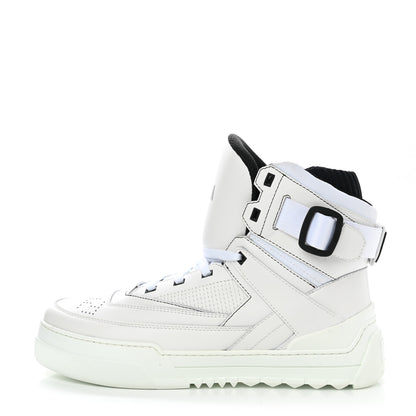 Fendi Vitello Nylon Logo Mens High Top Sneakers 8 Ultra White Black 1 of 9