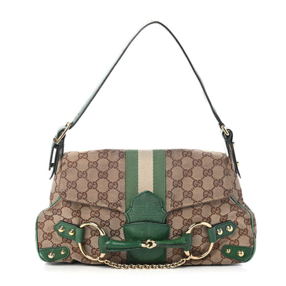 Gucci Monogram Horsebit Web Flap Bag Green 1 of 5