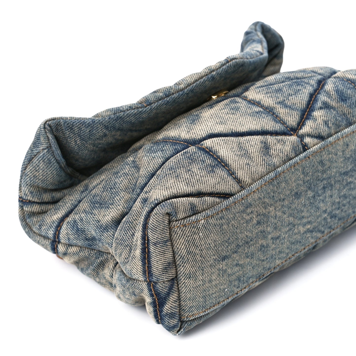 Denim Quilted Toy Loulou Puffer Monogram Chain Satchel Blue Cinnamon