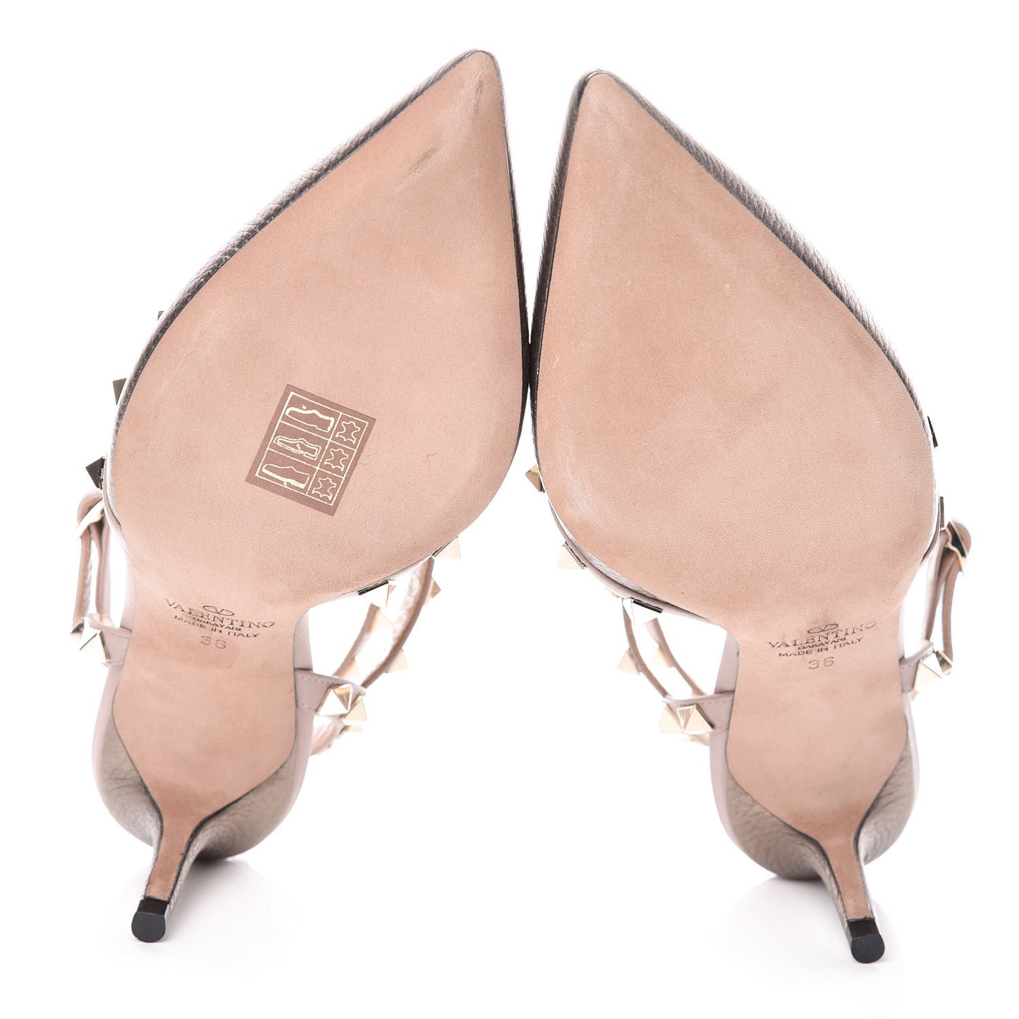 Metallic Pebbled Calfskin Rockstud Ankle Strap 65mm Pumps 36 Sasso Poudre