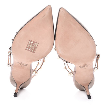 Valentino Garavani Metallic Pebbled Calfskin Rockstud Ankle Strap 65mm Pumps 36 Sasso Poudre 5 of 10
