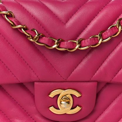 Chanel Lambskin Chevron Quilted Mini Rectangular Flap Dark Pink 8 of 11