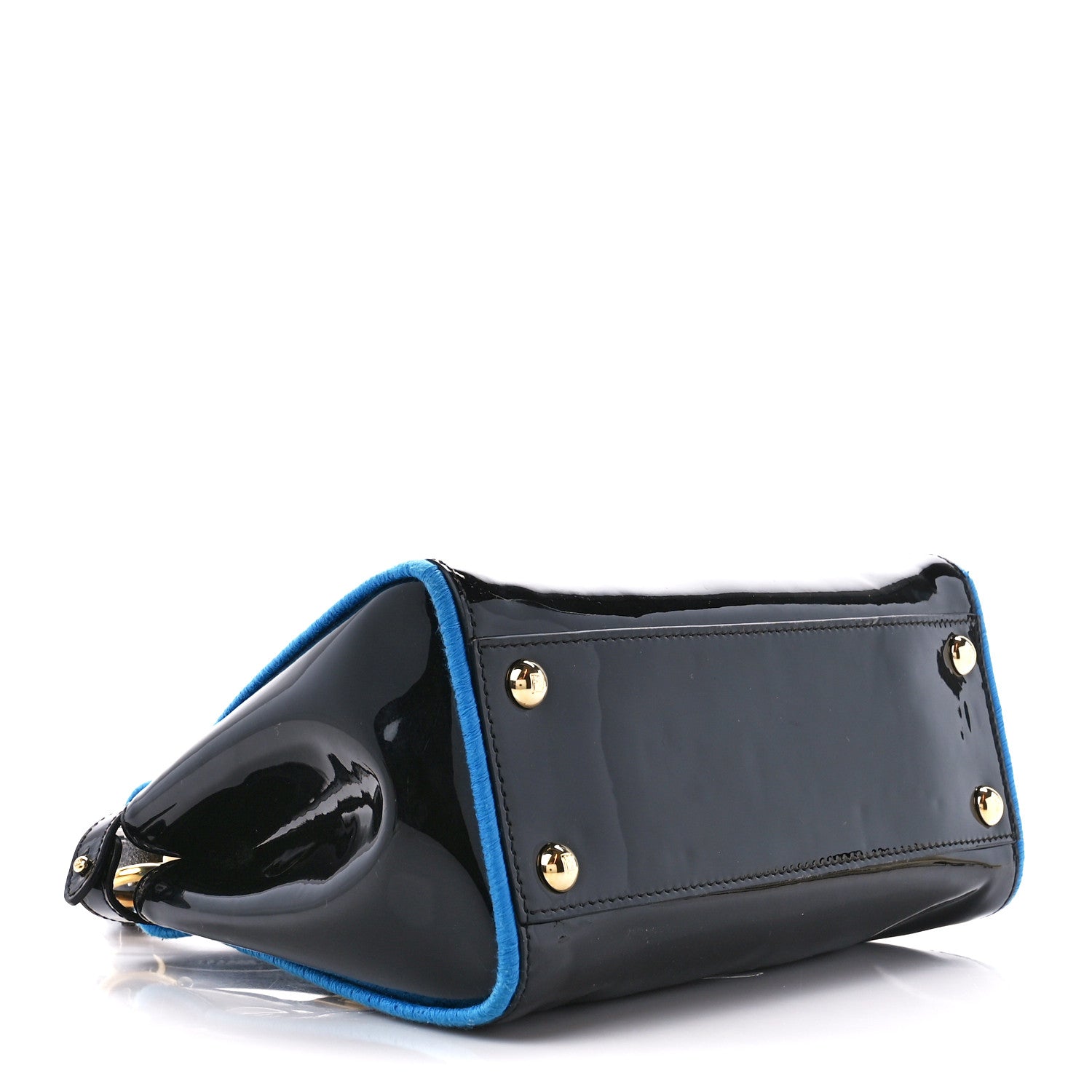 Fendi Patent Mini Plexi Handle Peekaboo Iconic Satchel Black Blue 4 of 10