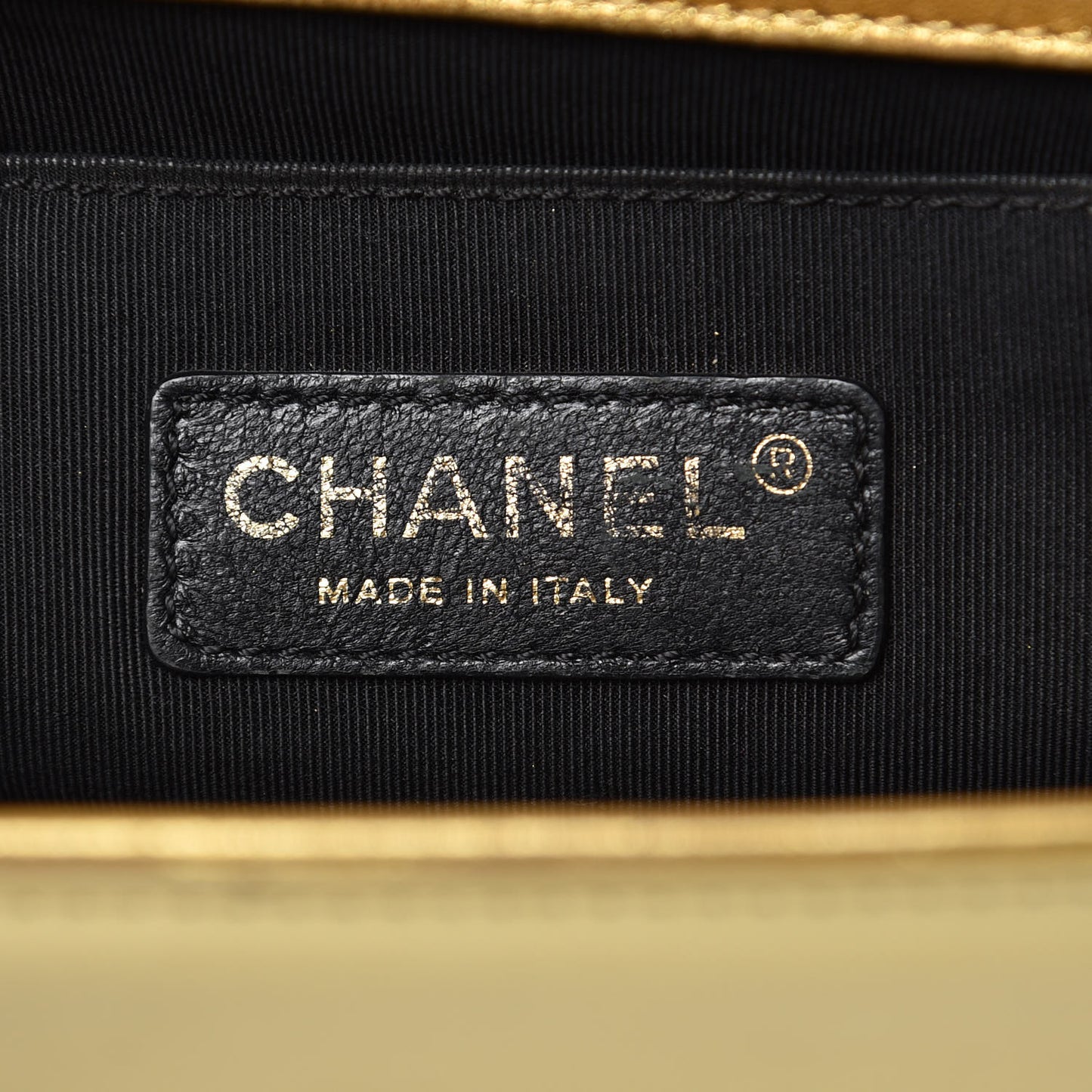 Metallic Patent Calfskin Quilted Medium Boy Flap Gold