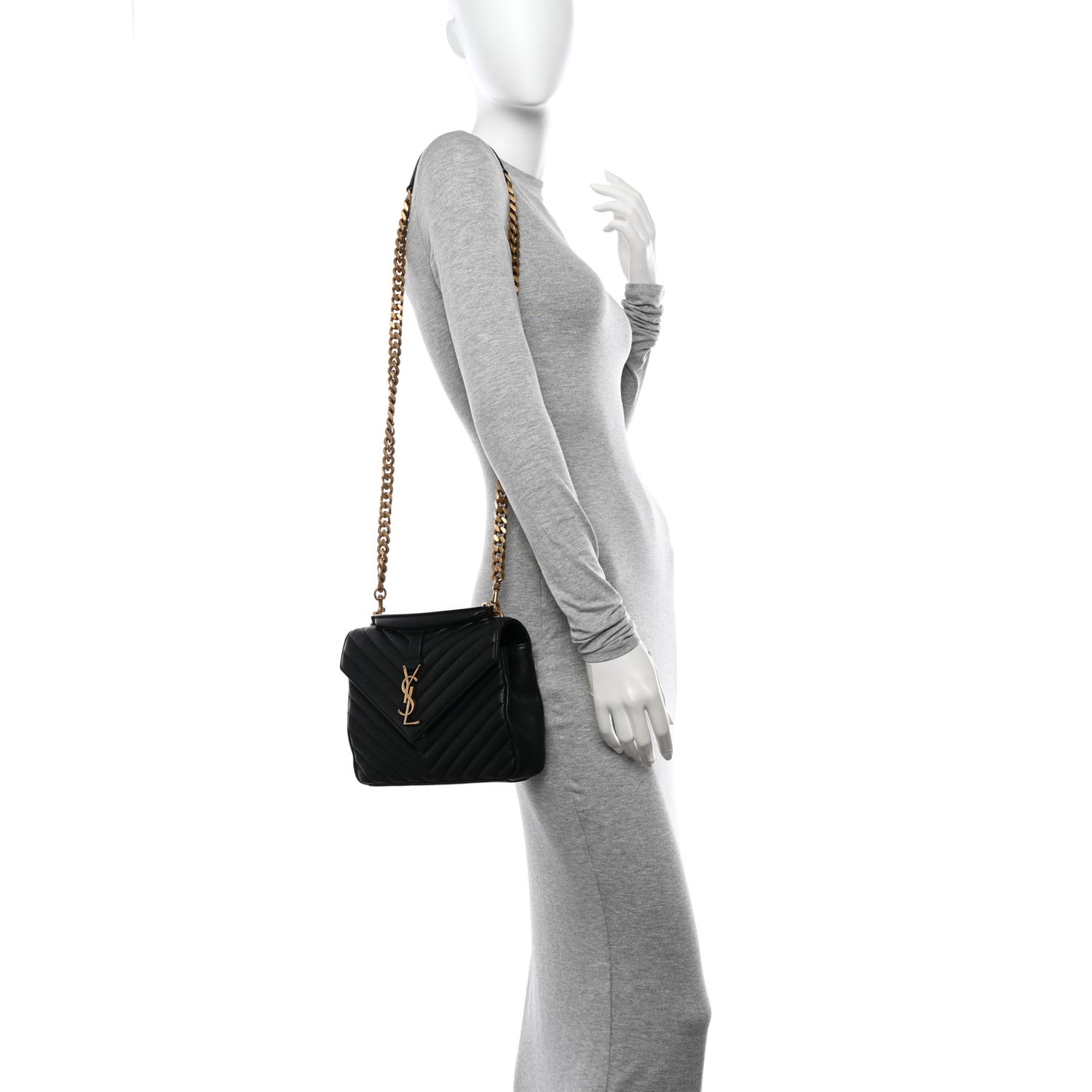 Sheepskin Matelasse Chevron Monogram Medium College Bag Black