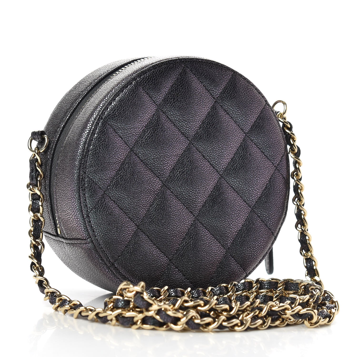 Chanel Iridescent Caviar Quilted Round Clutch With Chain Black 3 of 8