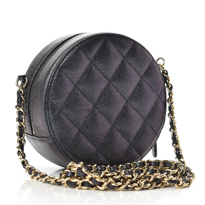 Chanel Iridescent Caviar Quilted Round Clutch With Chain Black 3 of 8