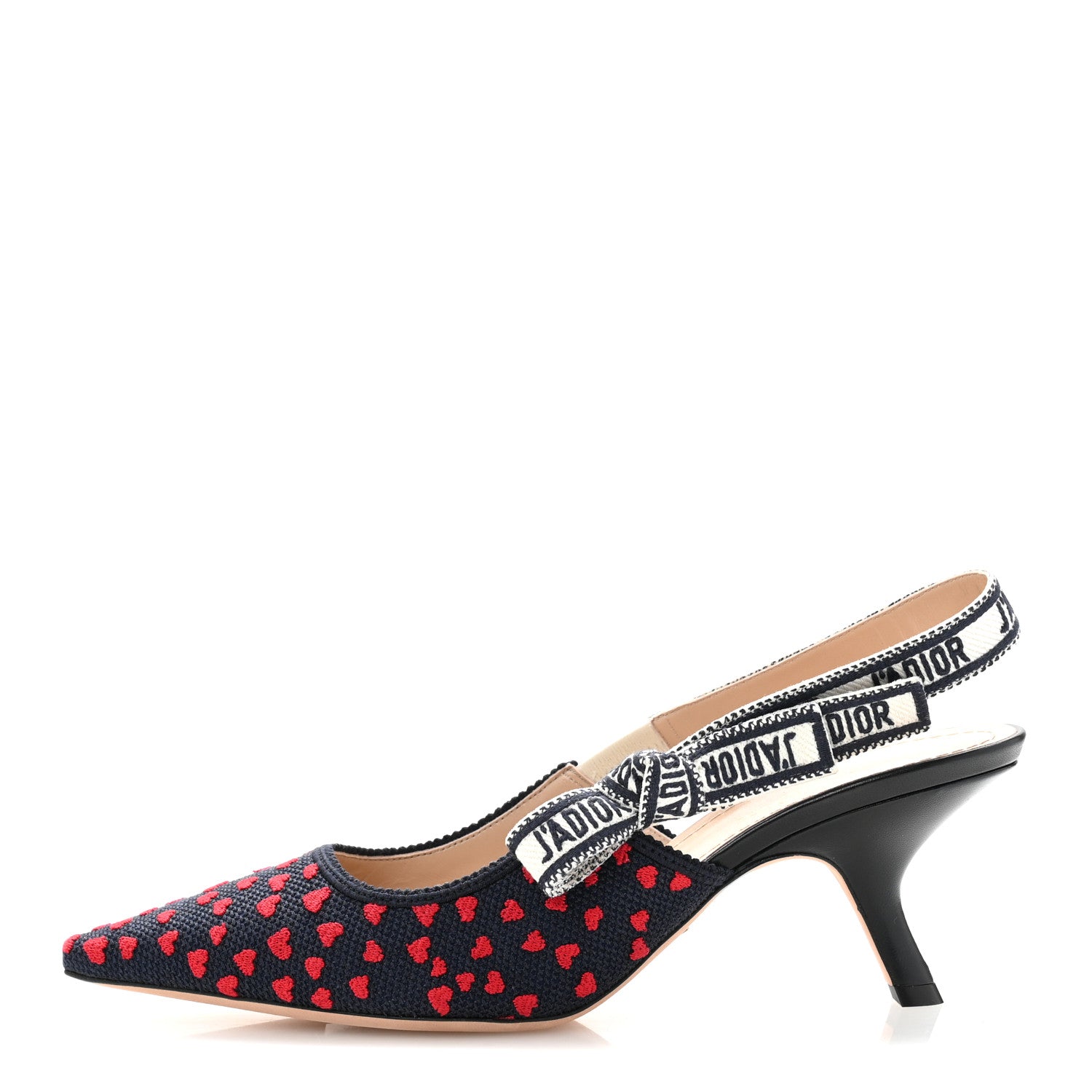 Christian Dior Canvas Ribbon Pop Heart I Love Paris Embroidered J'Adior Slingback 65mm Pumps 39.5 Deep Blue Red 1 of 10