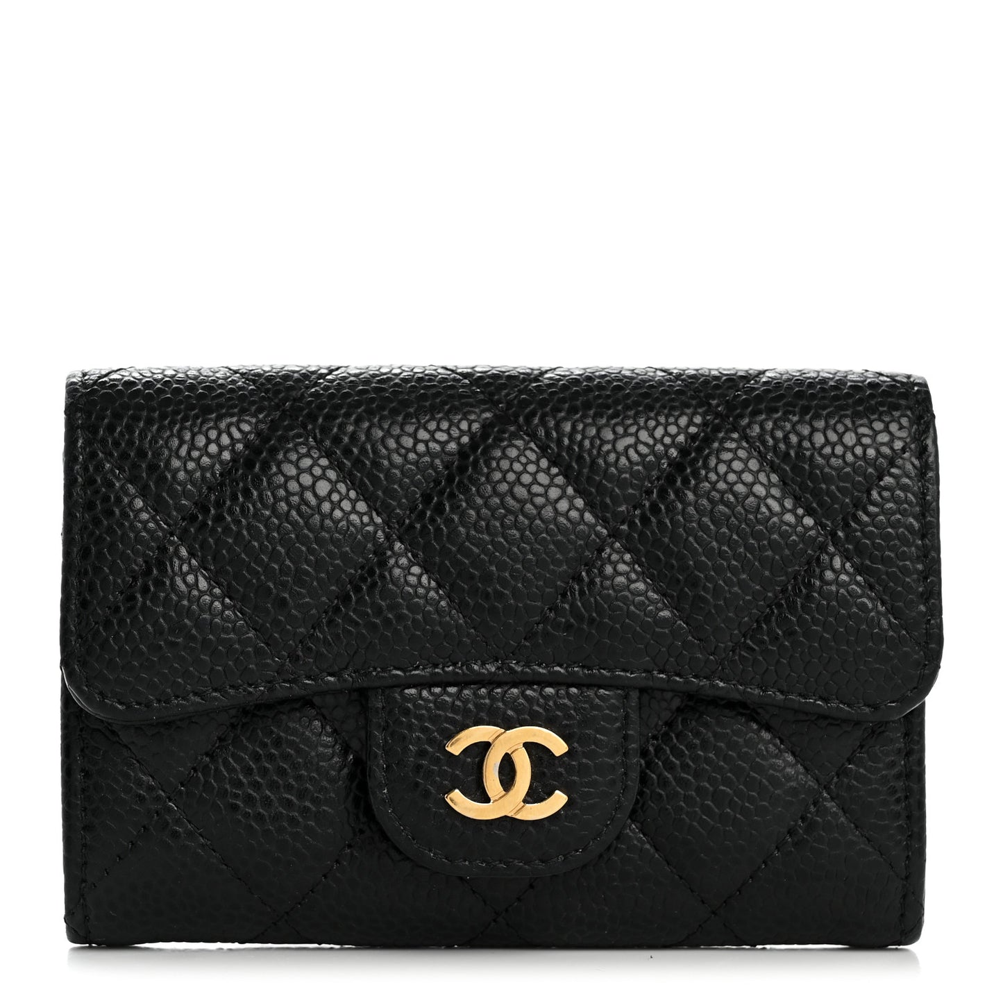 Caviar Quilted Flap Card Holder Black