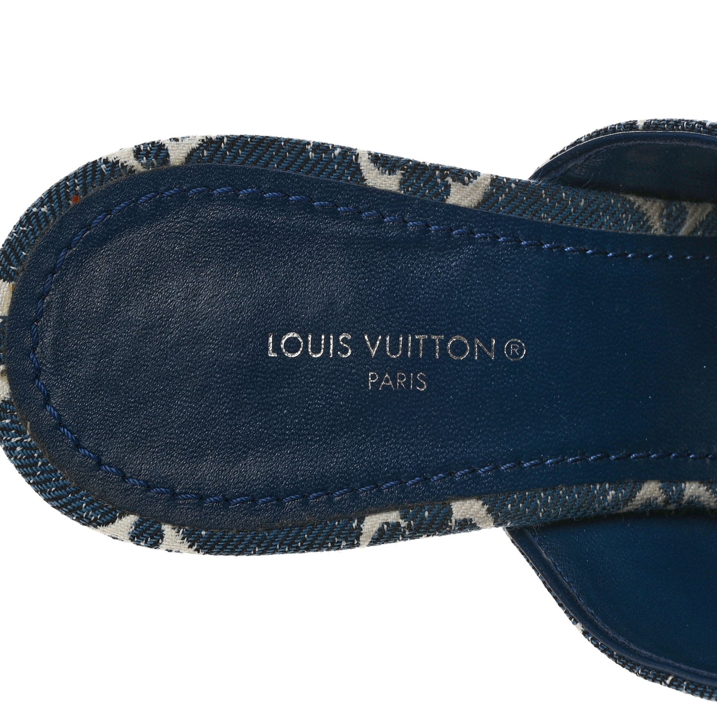 Denim Monogram Silhouette Mules 39 Navy Blue