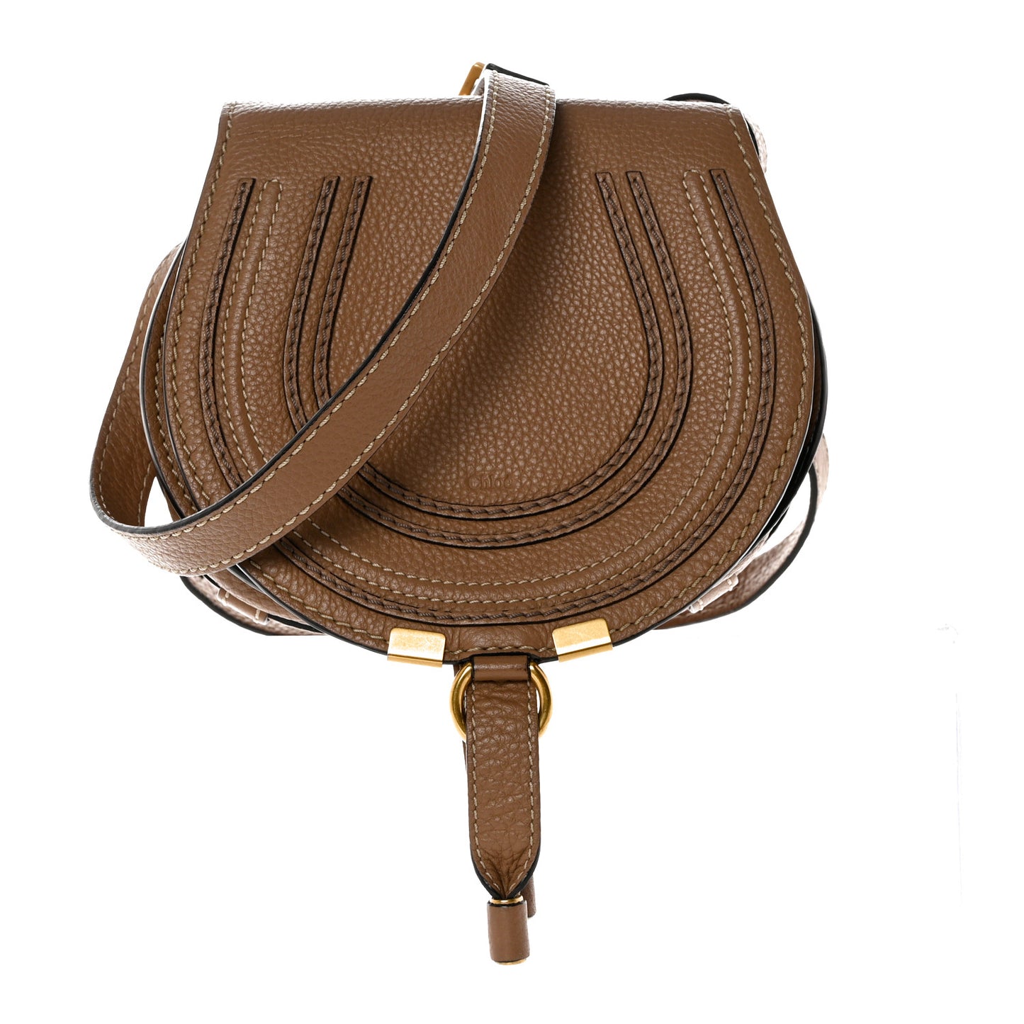 Calfskin Mini Marcie Round Crossbody Bag Nut
