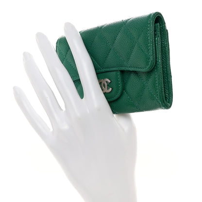 Chanel Caviar Quilted Flap Card Holder Wallet Green 2 of 10