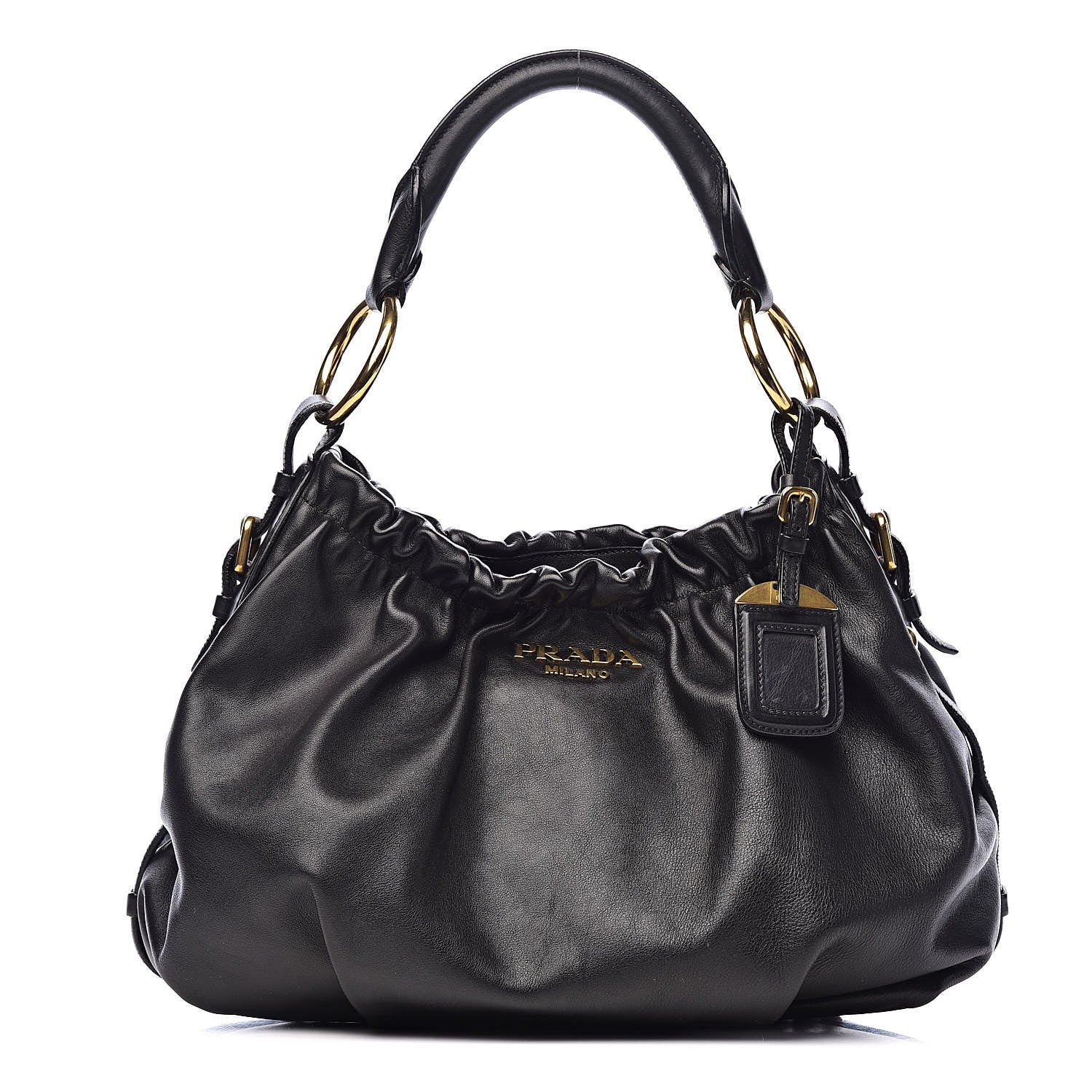 Prada Soft Calfskin Pleated Hobo Black 1 of 11
