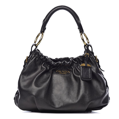 Prada Soft Calfskin Pleated Hobo Black 1 of 11